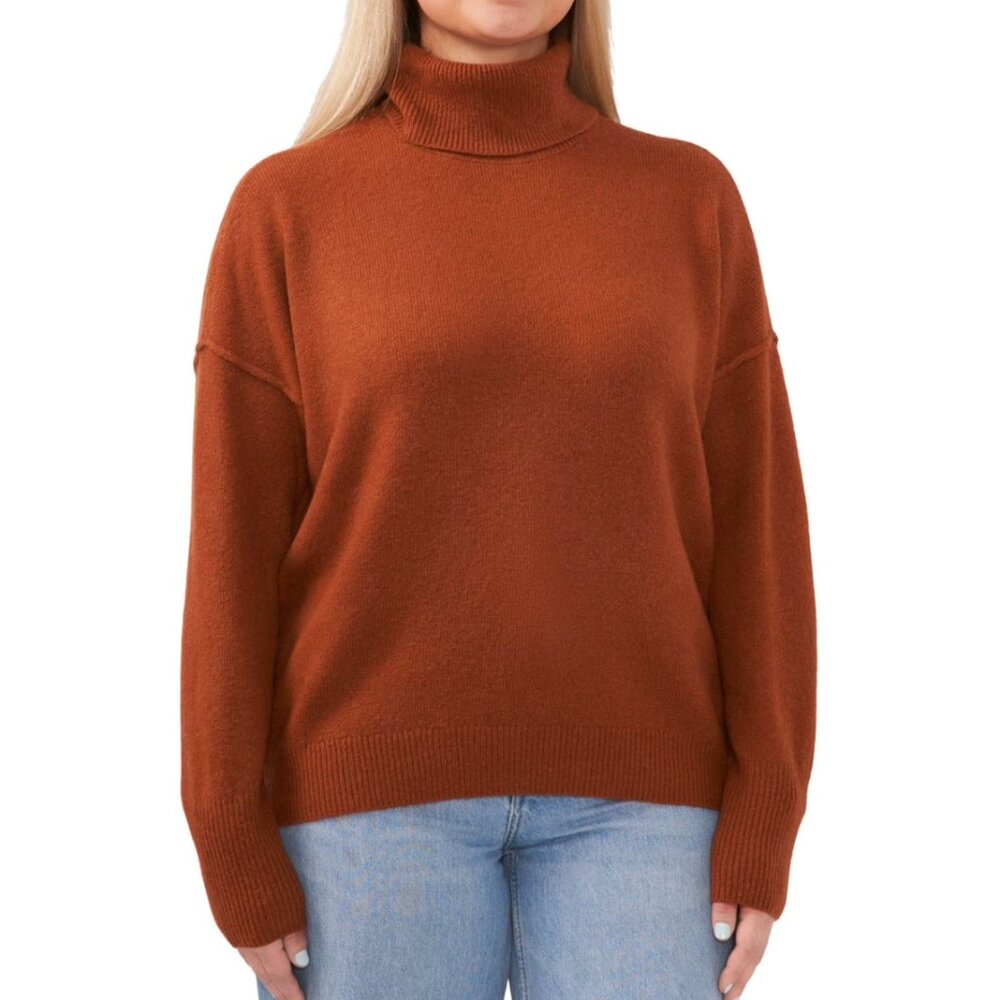 NEW NWT VINCE CAMUTO Turtleneck Sweater Sierra Burnt Orange Brown Knit Oversized